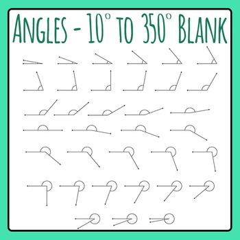 Preview of Angles 10 Degrees to 350 Degrees Blank Math Clip Art / Clipart Commercial Use