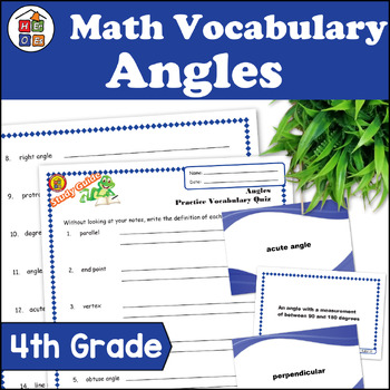 Preview of Angles | 4th Grade Math Vocabulary Study Guide Materials and Quizzes