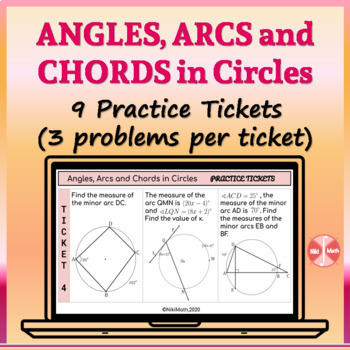 Preview of Angles, Arcs and Chords in Circles - 9 Practice Tickets (3 problems per ticket)