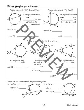 Angles - Chords, Secant, and Tangent - Circles - Notes - Lesson | TPT