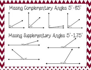 Angles Clipart for 7.G.B.5: Complementary, Supplementary, Adjacent