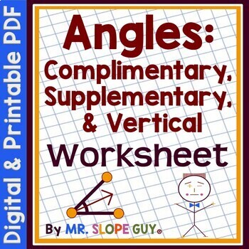 Preview of Angles Complementary Supplementary and Vertical Worksheet