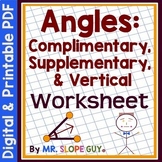 Angles Complementary Supplementary and Vertical Worksheet