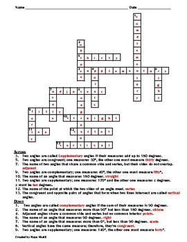 Classifying and Finding Measures of Angles Crossword Puzzle by Maya Khalil