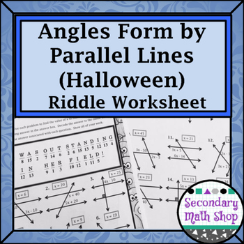 Preview of Parallel Lines - Angles Formed by Parallel Lines Halloween Riddle Worksheet