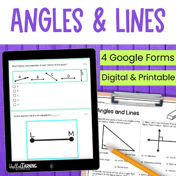 Preview of Angles, Lines, Line Segments, Rays and Points - Digital Geometry Practice 4th Gr