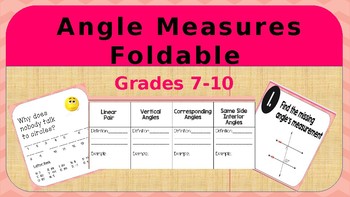 Preview of Angles Measures Foldable and Task Cards