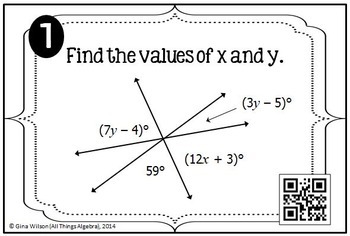 Angles Relationships Task Cards by All Things Algebra | TpT