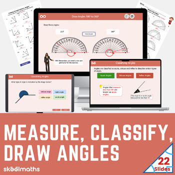 Preview of Angles: Measuring, Classifying, Drawing Activities and Worksheets (Grades 3-5)