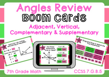 Preview of Angles Review-Adjacent, Vertical, Complementary & Supplementary Boom Cards