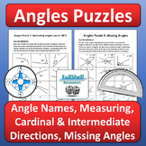 Angles Puzzles 4th 5th 6th 7th Grade Review Activities