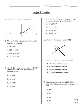 Preview of Angles & Triangles Test