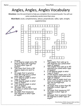 Angles Vocabulary Crossword Puzzle by DianaJo s Math and More TPT