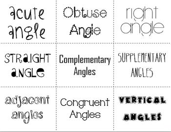 Preview of Angles and Angle Relationships Flash Cards