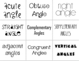 Angles and Angle Relationships Flash Cards