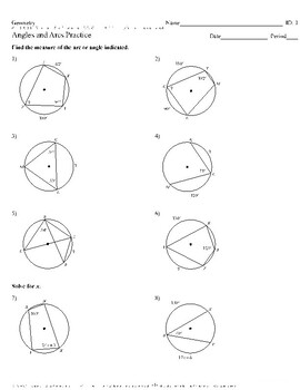 Angles and Arcs of Circle Practice by Aimee Benson | TPT