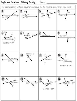 Angle Properties and Solving Equations - Coloring Activity (7.G.5)