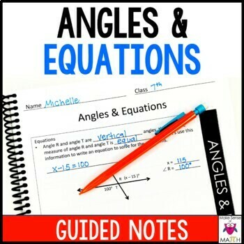 Preview of Angles and Equations Guided Notes | Supplementary, Complementary Vertical Angles