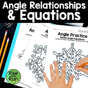 Preview of Angle Relationships & Equations Practice Worksheets with Snowflakes