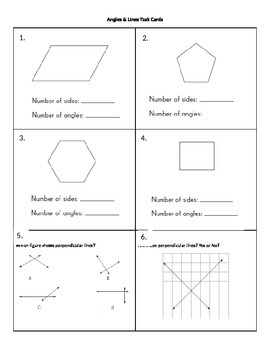 Preview of Angles and Lines Task Cards