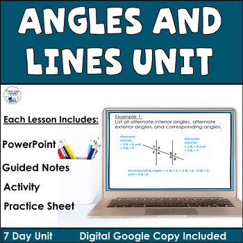 Preview of Angles and Lines-Parallel Lines Cut by a Transversal, Angles on a Triangle Unit