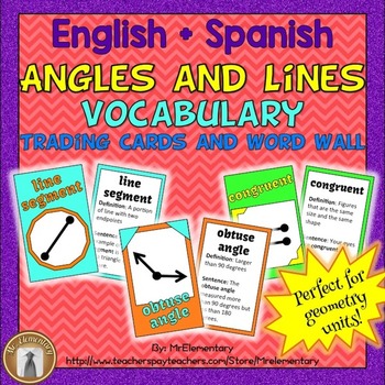 Preview of Angles and Lines Vocabulary Cards and Word Wall