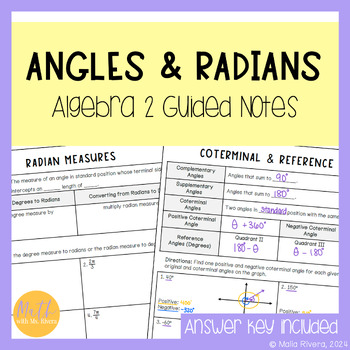 Preview of Angle and Radian Measures Guided Notes for Algebra 2 Trigonometry No Prep