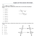 Identifying Angles and Transversals Worksheet (not solving