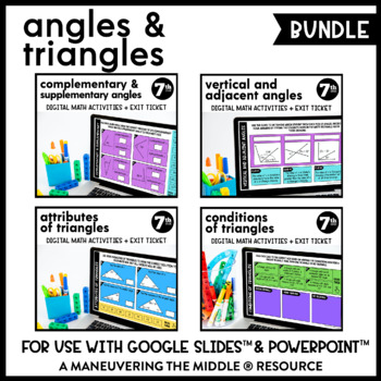 Preview of Angles and Triangles Digital Math Activity Bundle | 7th Grade | Google Slides