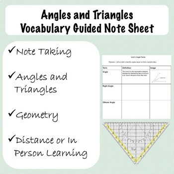 Preview of Angles and Triangles Vocabulary Guided Note Sheet