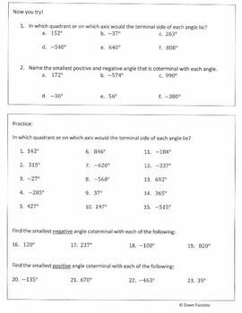 Angles as Rotations - Coterminal Angles (worksheet and lesson) | TPT