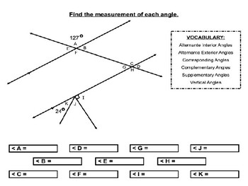 Angles formed by parallel lines cut by a transversal worksheets (Set 1)