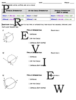 Preview of Angles formed inside, outside, and on a circle Practice