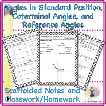 Preview of Angles in Standard Position, Coterminal, and Reference Angles Scaffolded Notes