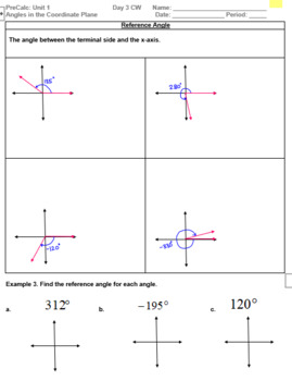 Angles in the Coordinate Plane Guided Notes and HW by Derrick Burton