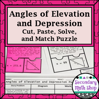 Preview of Angles of Elevation & Depression Cut, Paste, Solve, Puzzle Act.