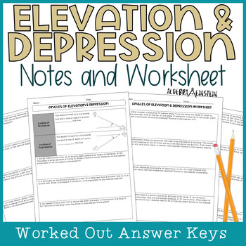 Preview of Angles of Elevation and Depression Notes and Worksheet