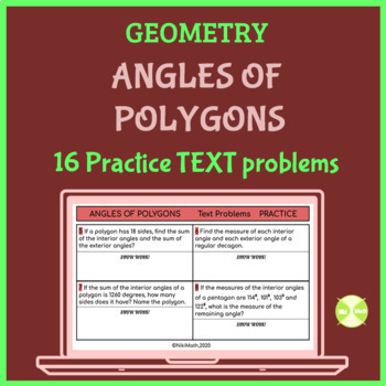 Preview of Angles of Polygon - 16 Practice TEXT Problems