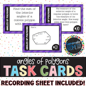 Angles Of Polygons Task Cards Geometry Interior Angles Exterior Angles