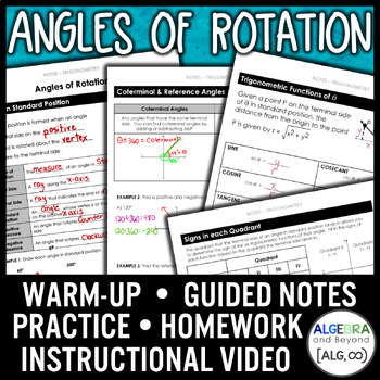 Preview of Angles of Rotation Lesson | Trigonometry | Algebra 2 | Video | Notes | Homework