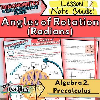 Preview of Angles of Rotation in Standard Position (Radians) Note Guide