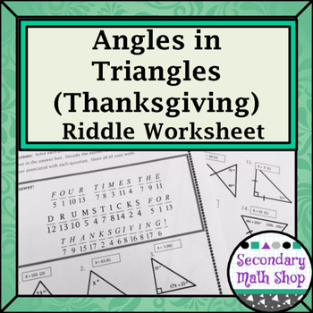 Preview of Triangles - Angles of Triangles Thanksgiving Riddle Worksheet