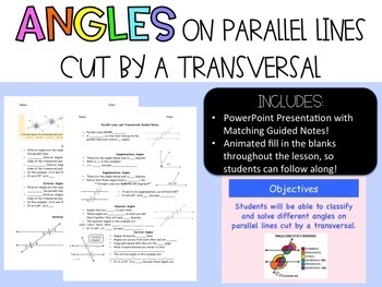 Preview of Angles on Parallel Lines Cut by a Transversal PPT Lesson with Guided Notes