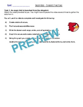Preview of Angry Birds - Quadratic Functions