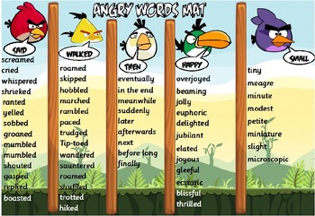 Preview of Angry Birds (Words) Synonyms Mats