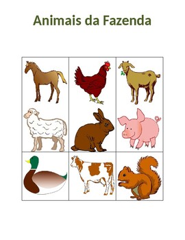 Preview of Animais da Fazenda (Farm Animals in Portuguese) Bingo