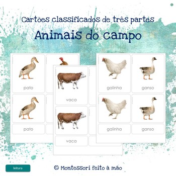 Preview of Animais do campo - Montessori 3 part cards in Portuguese