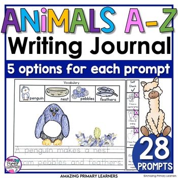 Preview of Animals A-Z Writing Prompt Activities Journal with Sentence Starters