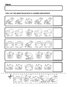Animal AAB Pattern Worksheets | 5 Pages by preKautism | TPT