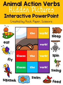 Preview of Animal Action Verbs - PowerPoint Game Hide and Reveal